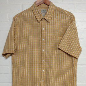 L.L. Bean men's casual yellow blue plaid short sleeve shirt. Size M Tall